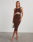Brown/White % Cici Scoop Neck Bodycon Midi Dress-1