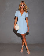 Light Blue % Maddy Puff Sleeve Baby Doll Mini Dress-1