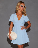 Light Blue % Maddy Puff Sleeve Baby Doll Mini Dress-2