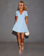 Light Blue % Maddy Puff Sleeve Baby Doll Mini Dress-3