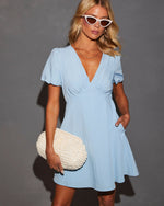 Light Blue % Maddy Puff Sleeve Baby Doll Mini Dress-4