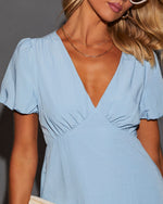 Light Blue % Maddy Puff Sleeve Baby Doll Mini Dress-5