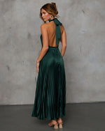 Hunter Green % Mariena Halter Neck Plisse Maxi Dress-4