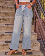 Shaylah Rigid Mid Rise Drawstring Wide Leg Jeans