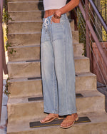 Shaylah Rigid Mid Rise Drawstring Wide Leg Jeans