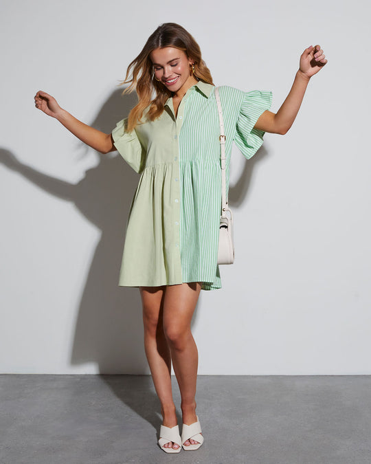 Green % Shirley Ruffle Short Sleeve Mini Dress-2