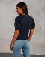 Blue % Livia Puff Sleeve Knit Sweater Top-4