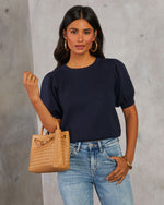 Blue % Livia Puff Sleeve Knit Sweater Top-2