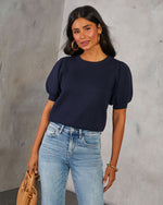 Blue % Livia Puff Sleeve Knit Sweater Top-8