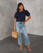 Blue % Livia Puff Sleeve Knit Sweater Top-7