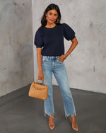 Blue % Livia Puff Sleeve Knit Sweater Top-1