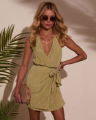 Sage % Vaycay Babe Halter Wrap Mini Dress-1