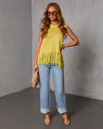 Yellow % Morning Glow Knit Fringe Sweater-6