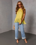 Yellow % Morning Glow Knit Fringe Sweater-2