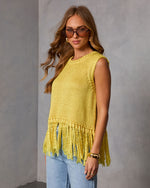 Yellow % Morning Glow Knit Fringe Sweater-3