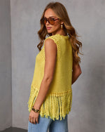 Yellow % Morning Glow Knit Fringe Sweater-4