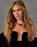Late Reservations Chunky Coiled Choker Oval Pendant Necklace