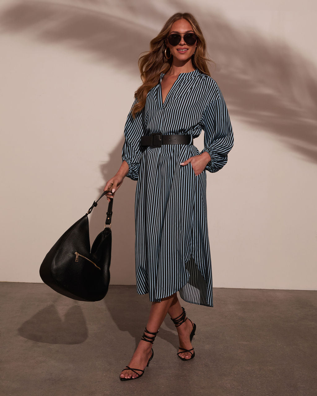 striped dress black and blue Black and Blue Striped Slip Dress