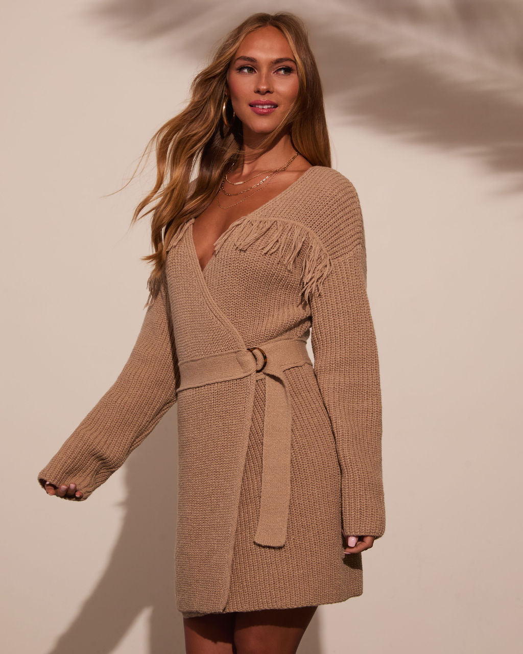 brown wrap sweater dress Phebe Mini – VICI SHEIN BAE Elegant Yellow new_arrival with a V color:Rose Gold
