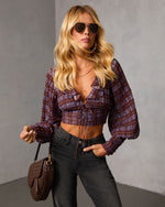 Sundown Boheme Plaid Lace Up Top
