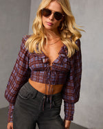 Sundown Boheme Plaid Lace Up Top