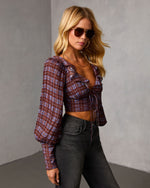 Sundown Boheme Plaid Lace Up Top