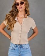 Khaki % Travie Partial Button Down Top-5