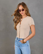 Khaki % Travie Partial Button Down Top-3
