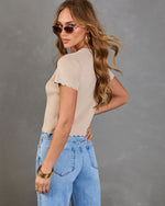 Khaki % Travie Partial Button Down Top-4