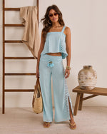 Sunlit Palm Eyelet Trim Top