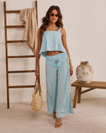 Sunlit Palm Eyelet Trim Top