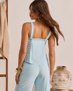 Sunlit Palm Eyelet Trim Top