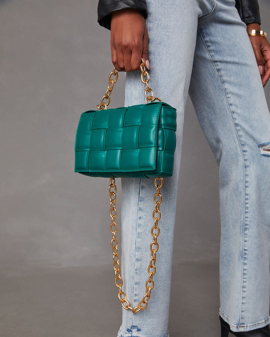 Green % Desire Padded Woven Chain Handbag-3