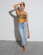 Orange/Multi % Jazlynn Printed Strapless Ruched Cutout Bodysuit-2