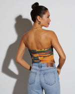 Orange/Multi % Jazlynn Printed Strapless Ruched Cutout Bodysuit-5