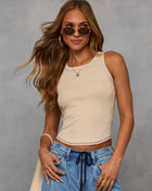 Khaki % Agnes Contrast Stitch Tank Top-1