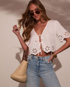 Off-White % Lola Floral Crochet Front Tie Top-1