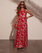 Red/Gold % Renah Halter Floral Maxi Dress-1