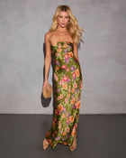 Green Floral % Selina Abstract Strapless Maxi Dress-1