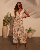Palm Party Printed Waist Tie Jumpsuit