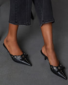 Black % Eden Pointed Toe Kitten Heel Mule-11