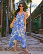 Blue Multi % Grasse Border Print Maxi Dress-1