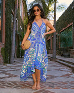 Grasse Border Print Maxi Dress in Blue - Size Large, Vici Grasse Border Print Maxi Dress in Blue - Size Large, Vici