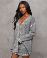 Posy Contrast Stitching Long Sleeve Cardigan