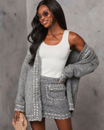 Posy Contrast Stitching Long Sleeve Cardigan