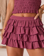 Wine % Saddle Check Tiered Mini Skirt-6