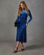 Quinn Floral Velvet Mesh Mock Neck Midi Dress