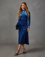 Quinn Floral Velvet Mesh Mock Neck Midi Dress