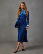 Quinn Floral Velvet Mesh Mock Neck Midi Dress