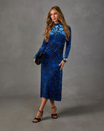 Quinn Floral Velvet Mesh Mock Neck Midi Dress